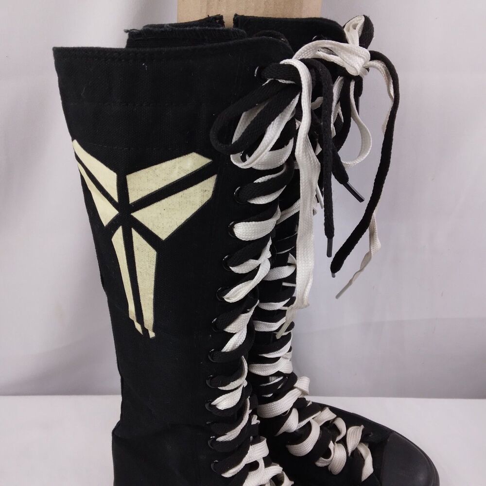 YUAN BU Knee High Top Canvas Shoes Lace Up Black Goth Punk Women's 37 6.5 7